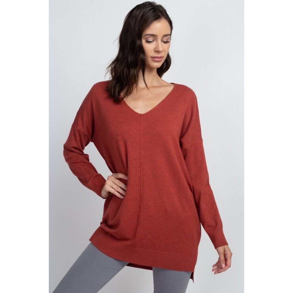 Dreamers by Debut Heather Red V Neck Sweater